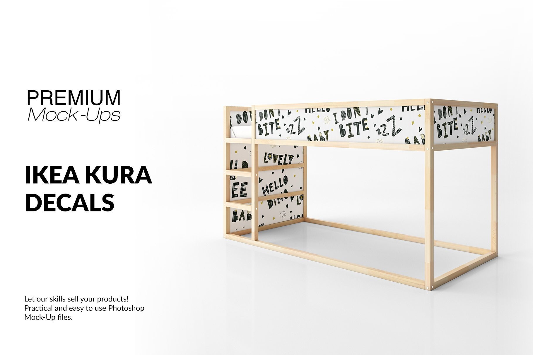 Ikea Kura Decals Mockup Set | Photoshop Ikea Kura Bed | Custom Kura Playhouse | Children Playhouse Decals | Ikea Kura Sticker Mockup |