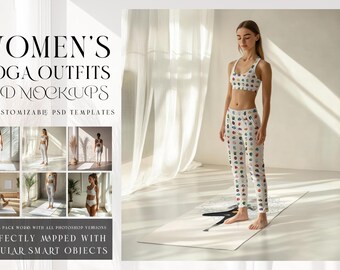 Yoga Mat and Yoga Apparel  Mockup | Photoshop Yoga Mat and Yoga Outfit Mockups | Digital Yoga Mat Mockup | Photoshop Yoga Mat Template
