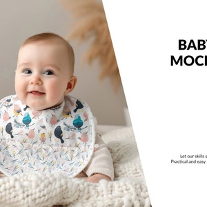 Baby Bib Mockup | Digital Baby Bib Template | Photoshop Baby Bib Mockup | Textile Baby Bib Mockup | Blank Baby Bib Mockup |