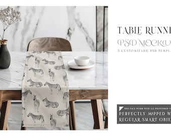 Table Runner Mockup | Table Runner Template | Digital Table Textile | Photoshop Table Runner |  Kitchen Table Runner Mockup