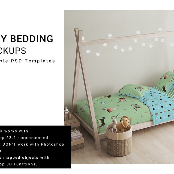 Toddler's Bed & Bedding Mockup Set | Photoshop Nursery Bedding Mockups | Custom Toddler's Bedding Set | Children Beddings | Digital Bedding