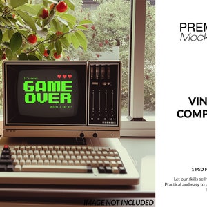 Vintage Computer Mockup | Photoshop Vintage Computer | Digital Vintage Computer | Vintage Computer Template| Digital Retro Computer Template