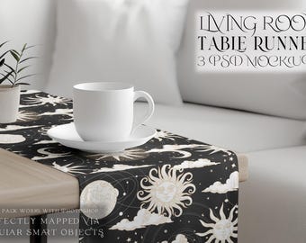 Table Runner Mockup | Table Runner Template | Digital Table Textile | Photoshop Table Runner |  Living Room Table Runner Mockup
