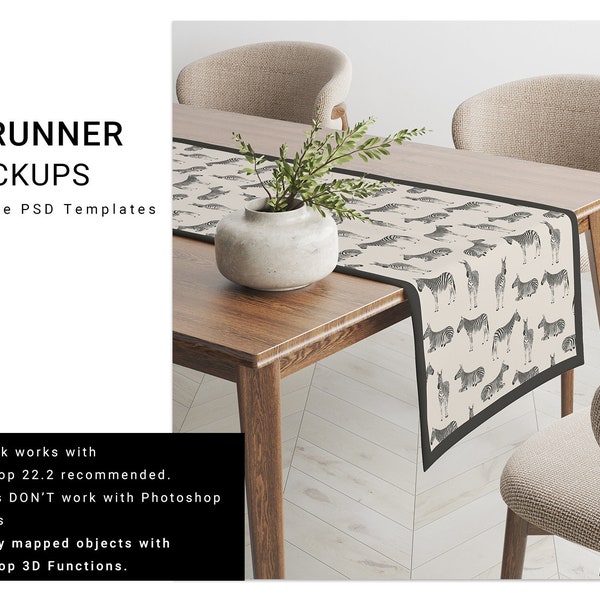 Table Runner Mockup / Table Runner Template / Table Textile / Photoshop Table Runner / Runner Mockup / Custom Runner / Kitchen Runner Mockup