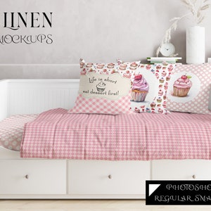 Day Bed with Drawers Mockup | Photoshop Day Bed Textile | Digital Throw Pillows Template | Day Bed with Bed Linen Mockup | Photoshop Bedding