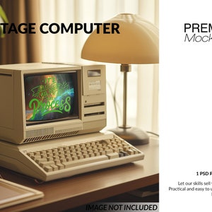 Vintage Computer Mockup | Photoshop Vintage Computer | Digital Vintage Computer | Vintage Computer Template| Digital Retro Computer Template