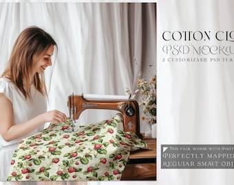 Fabric Mockup | Digital Fabric Template | Digital Muslin Cloth Mockup | Seamstress with Cotton Cloth Mockups | Photoshop Muslin Cloth