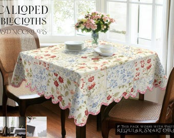 Scalloped Tablecloth Mockup | Scalloped Table Cover | Digital Scalloped Tablecloth Mockup | Photoshop Scalloped Square Tablecloth Mockup