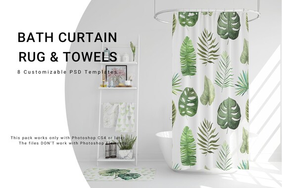 Download Bath Curtain And Mat Shower Curtain And Mat Mockup Etsy