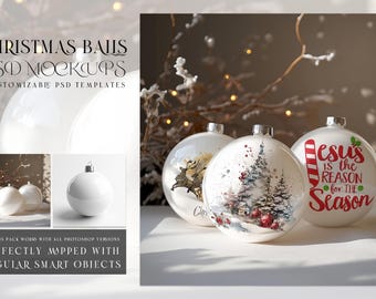 Christmas Ball Mockup | Xmas Ball Template | Photoshop Christmas Ball Template | Digital Christmas Ball | Holiday Ornament Mockup