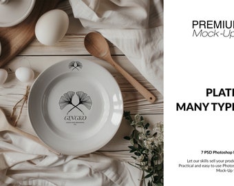 Plate Mockups | Ceramic Dish Mockup | Photoshop Porcelain Plate | Digital Porcelain Plate | Digital White Ceramic Plate Template