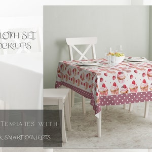 Tablecloth Mockup | Table Cover | Digital Tablecloth Template | Dining Room Textile Mockup | Photoshop Kitchen Tablecloth Mockup