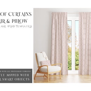Curtains and Pillows Template | Photoshop Curtains and Pillows Mockup | Digital Curtains and Pillows Mockup | Custom Curtains and Pillows