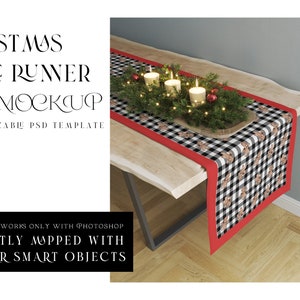 Christmas Table Runner Mockup | Xmas Table Runner Template | Holiday Table Textile | Photoshop Table Runner | Kitchen Runner Mockup