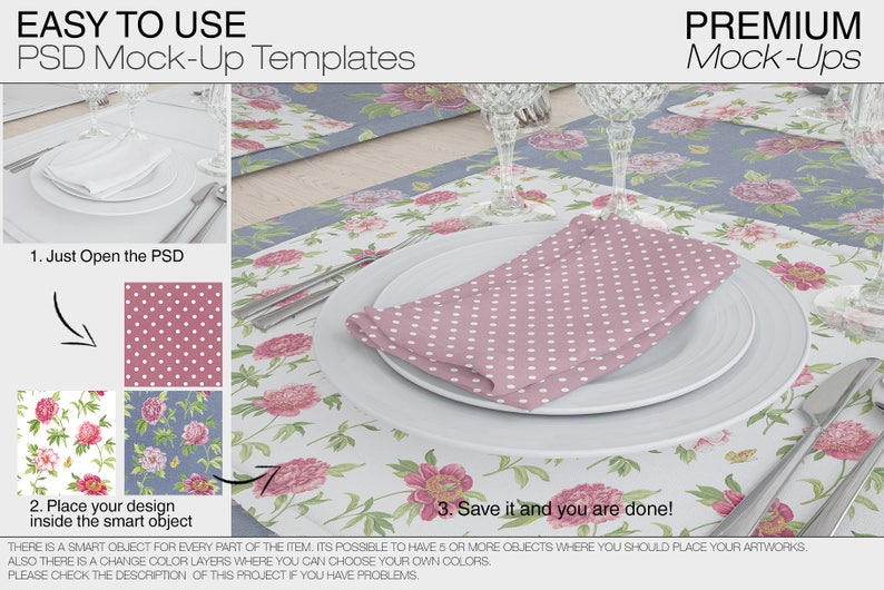 Table linens Mockup Tablecloth Mockup Table Runner Table Napkins Dining room Textile Mockup Plate Mockup image 5