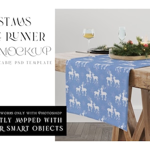 Christmas Table Runner Mockup | Xmas Table Runner Template | Holiday Table Textile | Photoshop Table Runner | Kitchen Runner Mockup