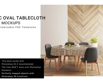 PVC Oval Tablecloth Mockup | Digital PVC Tablecloth Mockup | Photoshop PVC Tablecloth Template | Oval pvc Tablecloth Mockup