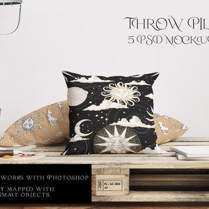Boho Style Pillow Mockup | Photoshop Pillows | Cushions | Decorative Pillow | Digital Throw Pillow | Pillow Template | Square Cushion Mockup