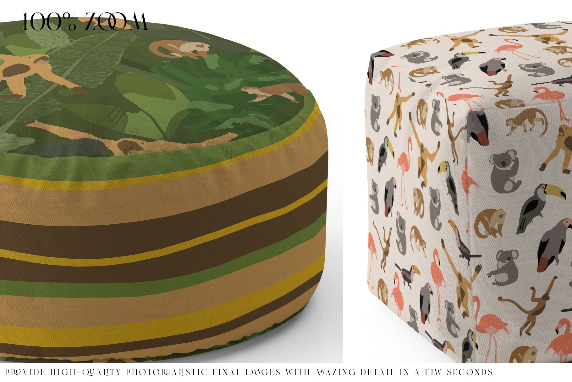 Pouf Mockup / Digital Pouf Mockup / 3 Shapes of Pouf Template / Digital ...
