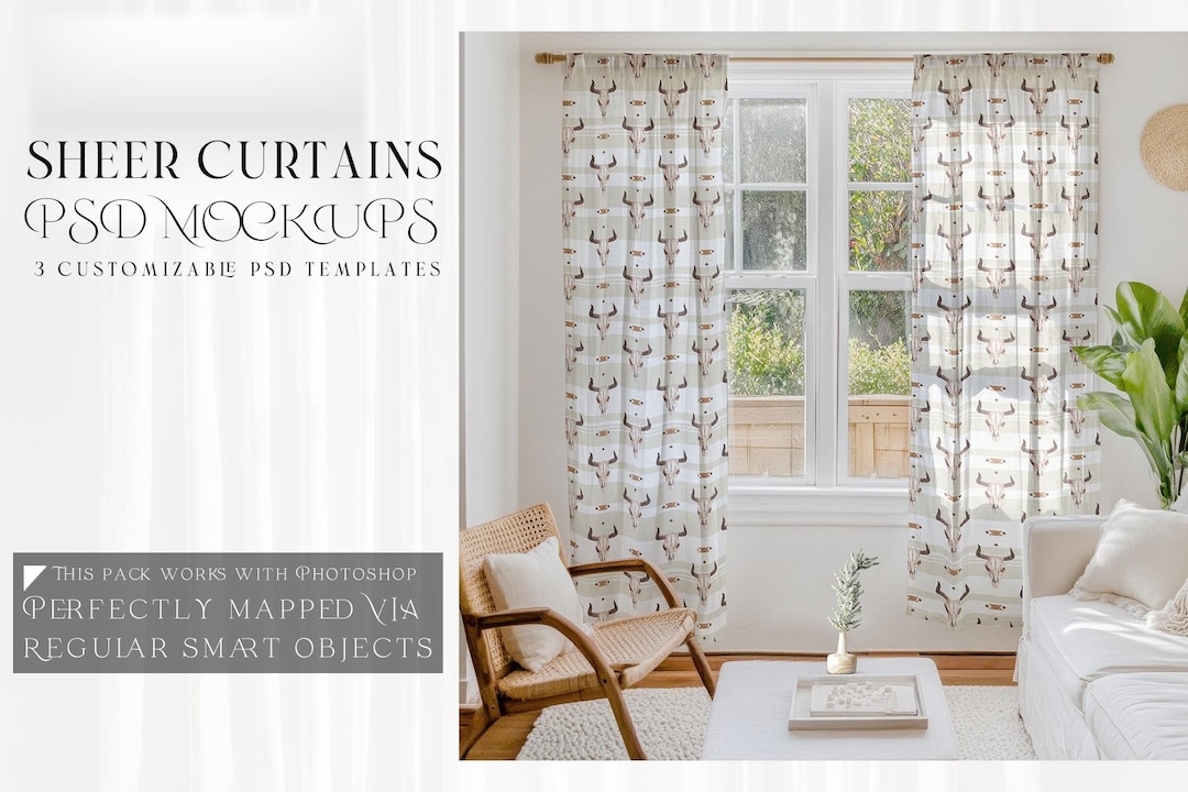 Digital Sheer Curtain Mockups | Sheer Curtains Mockup | Photoshop Sheer ...