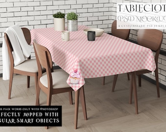 Makieta obrusu | Pokrycie stołu | Cyfrowy szablon obrusu | Makieta tekstyliów do jadalni | Makieta obrusu kuchennego w programie Photoshop