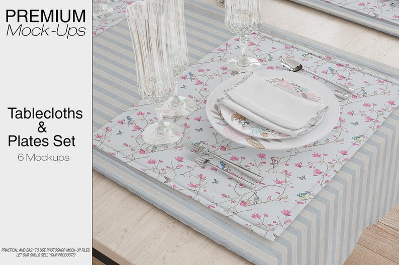 Table linens Mockup Tablecloth Mockup Table Runner Table Napkins Dining room Textile Mockup Plate Mockup image 1