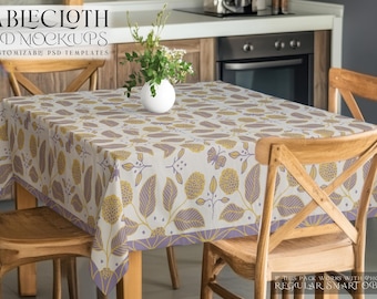Tablecloth Mockup | Table Cover | Digital Tablecloth Template | Dining Room Textile Mockup | Photoshop Kitchen Tablecloth Mockup