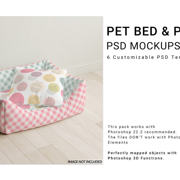 Haustier Bett Mockup Set | Photoshop Pet Bed Mockups | Benutzerdefiniertes Haustierbett | HaustierBettschablone | HaustierBett und KissenSchablone | Digitales Haustierbett