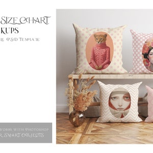 Pillow Size Chart Mockup | Photoshop Pillow Size Chart | Pillow Size Chart Template| Digital Throw Pillow | Pillow Template |