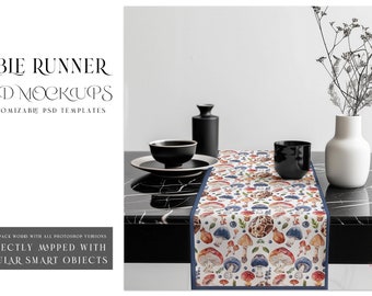 Table Runner Mockup | Table Runner Template | Digital Table Textile | Photoshop Table Runner |  Kitchen Table Runner Mockup