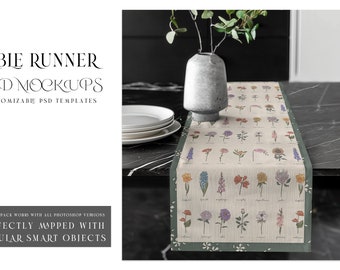 Table Runner Mockup | Table Runner Template | Digital Table Textile | Photoshop Table Runner |  Kitchen Table Runner Mockup