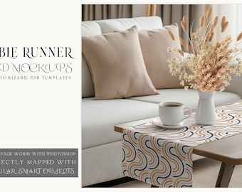 Table Runner Mockup | Table Runner Template | Digital Table Textile | Photoshop Table Runner |  Kitchen Table Runner Mockup