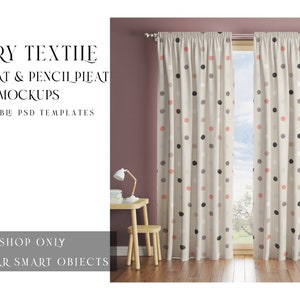 Nursery Curtains Template | Pinch Pleat and Pencil Pleat Curtains Mockup | Photoshop Curtains Mockup | Digital Nursery Curtains Mockup|