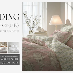 Puede incluir: Un juego de cama floral rosa y blanco con una almohada blanca y una lámpara blanca sobre una mesita de noche. La ropa de cama está hecha de tela suave y cómoda y presenta un delicado patrón floral.