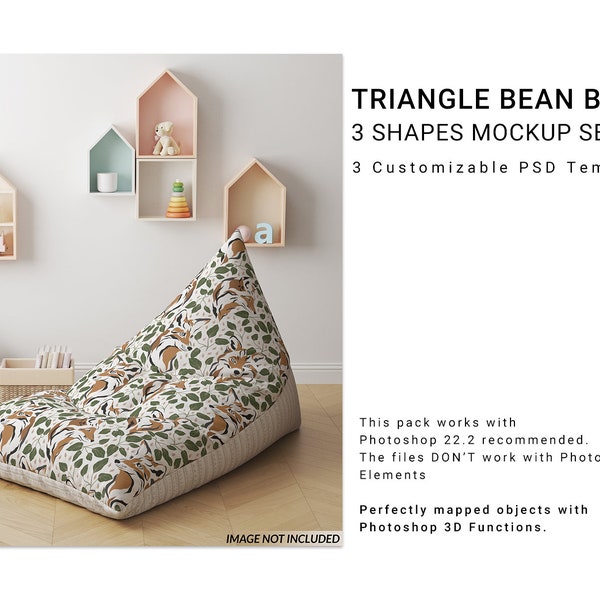 Triangle Bean Bag Chair Mockup / Digital Triangle Bean Bag Chair Mockup / 3 Types of Triangle Bean Bag Chair Templates /