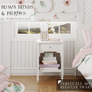 Nursery Roman Blinds Bedding and Pillows Mockup | Roman Blinds Template | Digital Roman Blinds and Bedding| Photoshop Nursery Roman Blinds