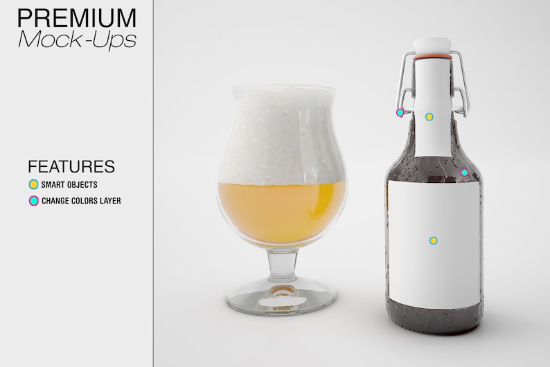 Beer Bottle Label Mockup| Beer and Glass Mockup Photoshop Beer Bottles| Photoshop Beer Label Set Beer Bottles Mockup