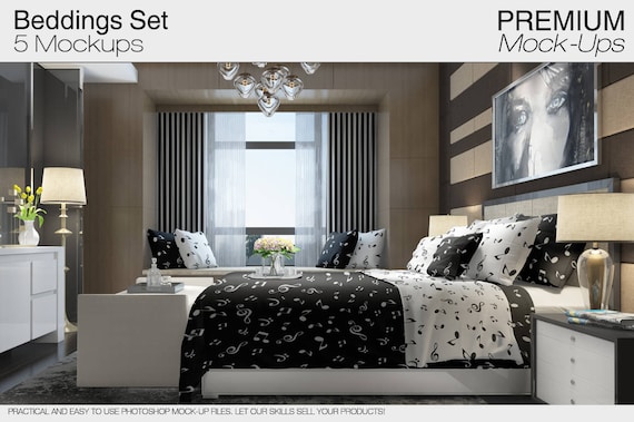 Bedding Mockups Set Bedding And Curtains Mockups Photoshop Etsy