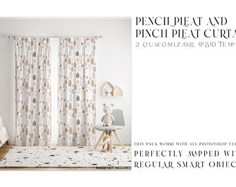 Nursery Curtains Template | Pinch Pleat and Pencil Pleat Curtains Mockup | Photoshop Curtains Mockup | Digital Nursery Curtains Mockup