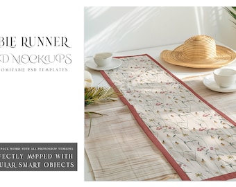 Table Runner Mockup | Table Runner Template | Digital Table Textile | Photoshop Table Runner |  Kitchen Table Runner Mockup