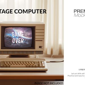 Vintage Computer Mockup | Photoshop Vintage Computer | Digital Vintage Computer | Vintage Computer Template| Digital Retro Computer Template