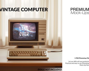 Mockup di computer vintage / Computer vintage Photoshop / Computer vintage digitale / Modello computer vintage / Modello computer digitale retrò