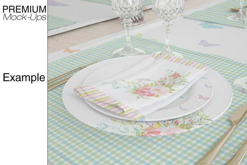 Table linens Mockup Tablecloth Mockup Table Runner Table Napkins Dining room Textile Mockup Plate Mockup image 9