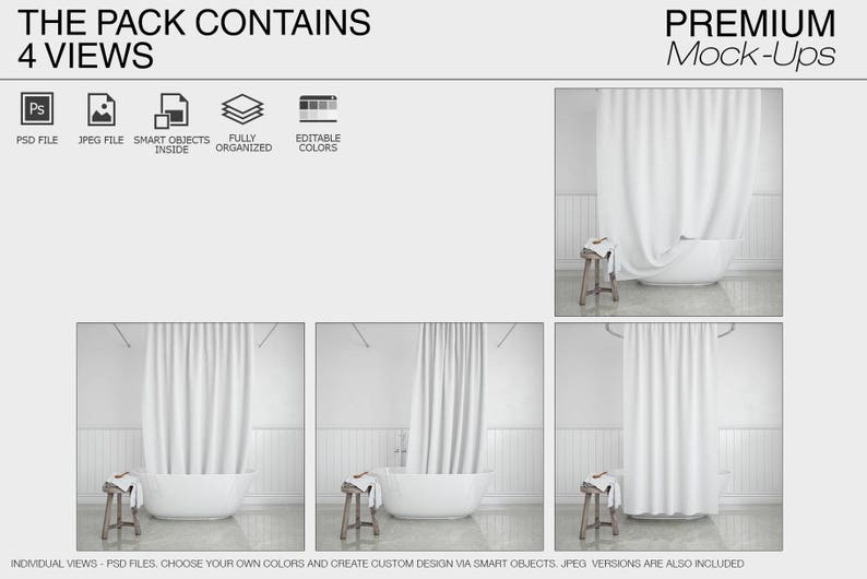 Download Bath Curtain Shower Curtain Mockup Photoshop Shower | Etsy