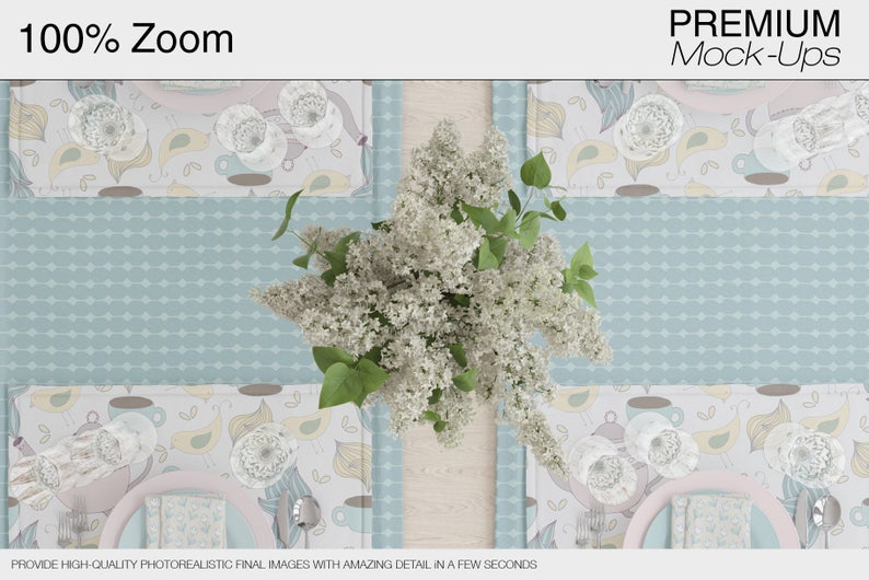 Table linens Mockup Tablecloth Mockup Table Runner Table Napkins Dining room Textile Mockup Plate Mockup image 3