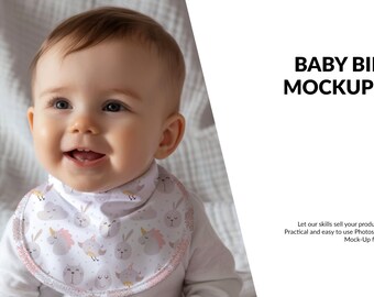 Maquete de babador de bebê | Modelo de babador digital para bebê | Maquete de babador de bebê do Photoshop | Maquete de babador de bebê têxtil | Maquete de babador de bebê em branco |