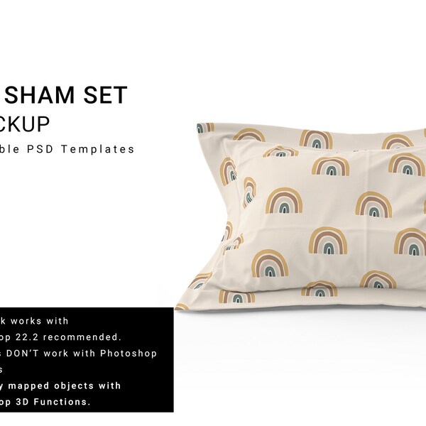 Bedding Pillow Mockup Set | Photoshop Pillow Sham Mockups | Custom Pillow Sham Template | Digital Pillow Sham Mockup