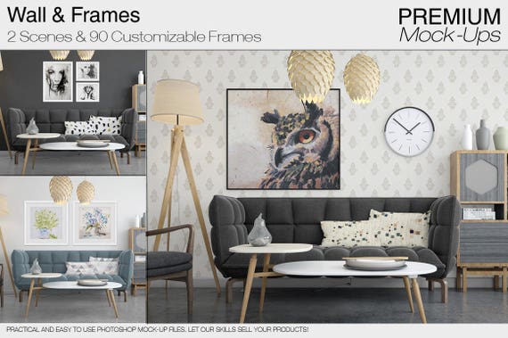 Frames Wall And Pillow Mockups Set Interiors Frames Etsy