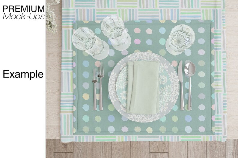 Table linens Mockup Tablecloth Mockup Table Runner Table Napkins Dining room Textile Mockup Plate Mockup image 7