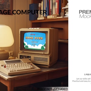 Vintage Computer Mockup | Photoshop Vintage Computer | Digital Vintage Computer | Vintage Computer Template| Digital Retro Computer Template